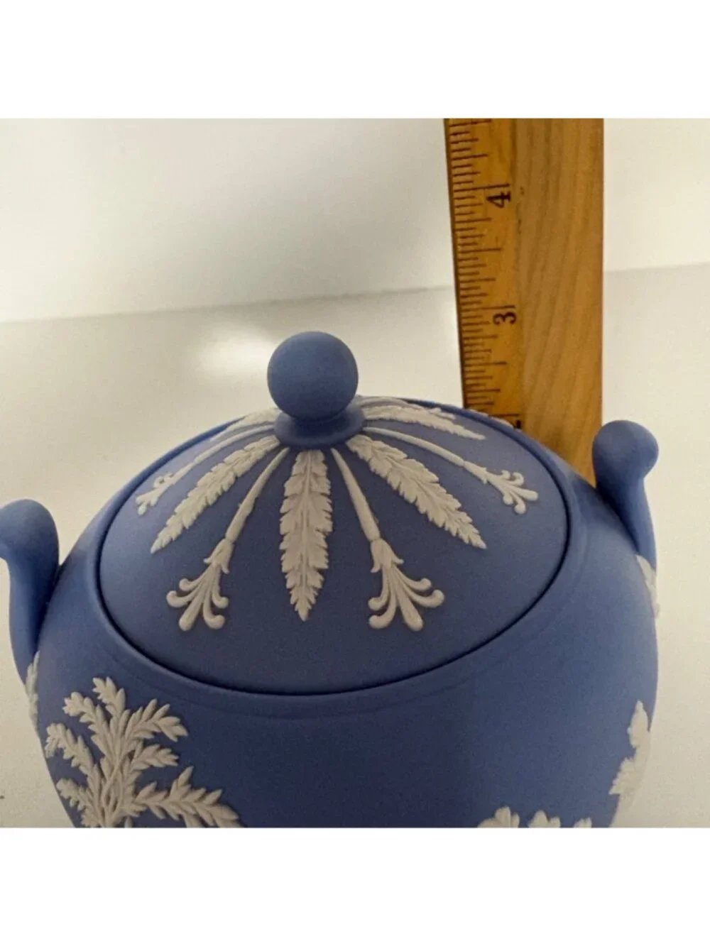 Wedgwood Blue Jasperware Covered Sugar Bowl Classic English Pottery Decor Vtg